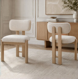 Bouclé Dining Chairs With Solid Wood Legs, Natural Colour, Set Of 2 - thumbnail 3