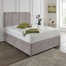 Dining Tables Zanzibar Headboard Divan Set , 2 Drawer On Same Side With Sprung 1500 Comfort Mattress - Chenille Grey - Double - thumbnail 1