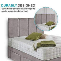 Dining Tables Zanzibar Headboard Divan Set , 2 Drawer On Same Side With Sprung 1500 Comfort Mattress - Chenille Grey - Double - thumbnail 3