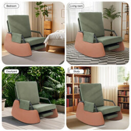 Corduroy Rocking Recliner Chair With Adjustable Backrest & Retractable Footrest, Armchair With Side Pocket, Green - thumbnail 8