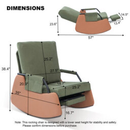 Corduroy Rocking Recliner Chair With Adjustable Backrest & Retractable Footrest, Armchair With Side Pocket, Green - thumbnail 7