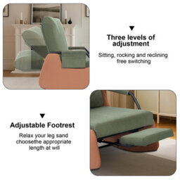 Corduroy Rocking Recliner Chair With Adjustable Backrest & Retractable Footrest, Armchair With Side Pocket, Green - thumbnail 6