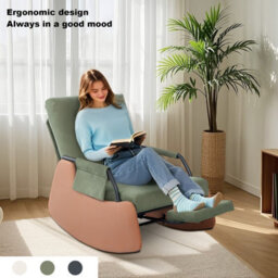 Corduroy Rocking Recliner Chair With Adjustable Backrest & Retractable Footrest, Armchair With Side Pocket, Green - thumbnail 5