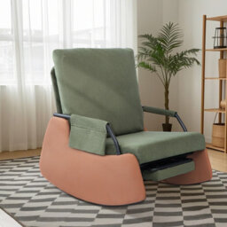 Corduroy Rocking Recliner Chair With Adjustable Backrest & Retractable Footrest, Armchair With Side Pocket, Green - thumbnail 4