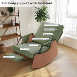 Corduroy Rocking Recliner Chair With Adjustable Backrest & Retractable Footrest, Armchair With Side Pocket, Green - thumbnail 3