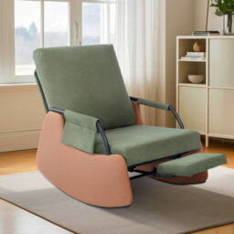 Corduroy Rocking Recliner Chair With Adjustable Backrest & Retractable Footrest, Armchair With Side Pocket, Green
