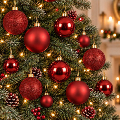 Decoris 60 Red Baubles Shatterproof Christmas Tree Hanging Decoration - image 1