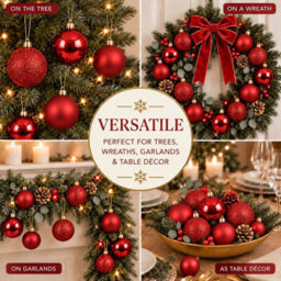 Decoris 60 Red Baubles Shatterproof Christmas Tree Hanging Decoration - thumbnail 8
