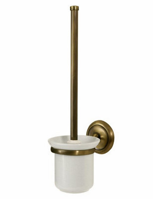 Ecru Bisk Retro Bathroom Antique Brass Wall Mounted Ceramics Cup + Toilet Cleaning Brush - image 1