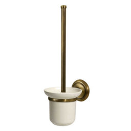 Ecru Bisk Retro Bathroom Antique Brass Wall Mounted Ceramics Cup + Toilet Cleaning Brush - thumbnail 3