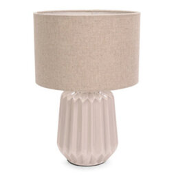 Valuelights Zak Stone Natural Textured Ceramic Bedside Table Lamp With Drum Shade - Led Bulb Included - thumbnail 2