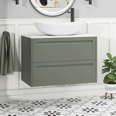 Royal Bathrooms Royal Bathroom Elmore 800mm Matt Green Wall Mounted Countertop Bathroom Vanity Unit 2 Drawer With Cesar Basin - image 1