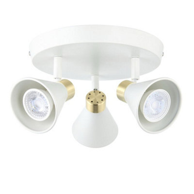 First Choice Lighting Burton - Matt White & Gold Detail 3 Way Adjustable Ceiling Spotlight - image 1