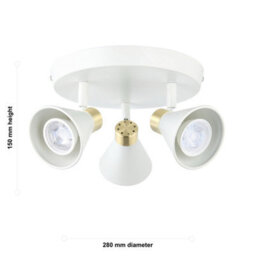 First Choice Lighting Burton - Matt White & Gold Detail 3 Way Adjustable Ceiling Spotlight - thumbnail 9