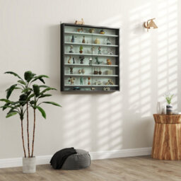 Homcom 7-Tier Wall Display Cabinet W/ Shelves Glass Doors, Black And White - thumbnail 1