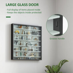 Homcom 7-Tier Wall Display Cabinet W/ Shelves Glass Doors, Black And White - thumbnail 5