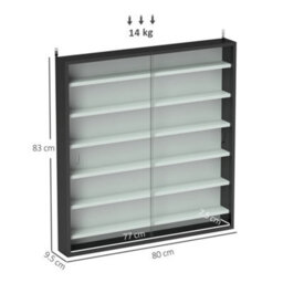 Homcom 7-Tier Wall Display Cabinet W/ Shelves Glass Doors, Black And White - thumbnail 3
