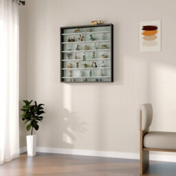 Homcom 7-Tier Wall Display Cabinet W/ Shelves Glass Doors, Black And White - thumbnail 8