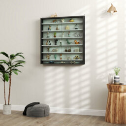 Homcom 7-Tier Wall Display Cabinet W/ Shelves Glass Doors, Black And White - thumbnail 7