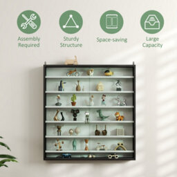 Homcom 7-Tier Wall Display Cabinet W/ Shelves Glass Doors, Black And White - thumbnail 6