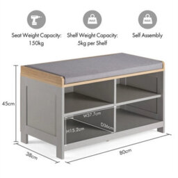 Grey Shoe Storage Bench With Seat, Hallway Bench - thumbnail 2