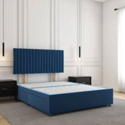 REGIONAL FURNISHINGS Divan Bed Set Blue Plush Velvet Upholstered With 24Inch Headboard 2Drawers Footend & No Mattress In 4Ft 4Ft6 5Ft 6Ft Sizes - thumbnail 1