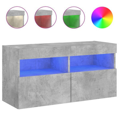 Berkfield Durable Tv Wall Cabinet With Led Lights Concrete Grey 80X30X40 Cm