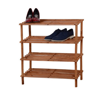 4 Tier Walnut Wooden Shoe Rack Footwear Storage Organiser Unit Shelf Trainers - image 1