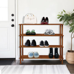 4 Tier Walnut Wooden Shoe Rack Footwear Storage Organiser Unit Shelf Trainers - thumbnail 2