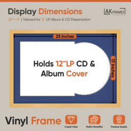"AK Frames 25X17"" Country Pine Classic Vinyl Record Frame With Blue Mount For 12 Inch Lp Cover & Disc - Overlapped Design" - thumbnail 2