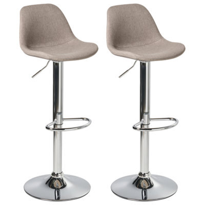 Beliani Set Of 2 Bar Stools Kahla Fabric Swivel Taupe