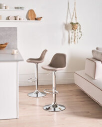 Beliani Set Of 2 Bar Stools Kahla Fabric Swivel Taupe - thumbnail 2