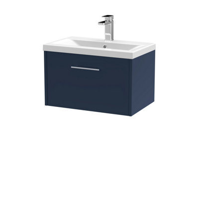 Hudson Reed Juno Wall Hung 1 Drawer Vanity Unit With Mid-Edge 1 Tap Hole Basin, Midnight Blue, 610 X 390 mm - image 1