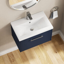 Hudson Reed Juno Wall Hung 1 Drawer Vanity Unit With Mid-Edge 1 Tap Hole Basin, Midnight Blue, 610 X 390 mm - thumbnail 3