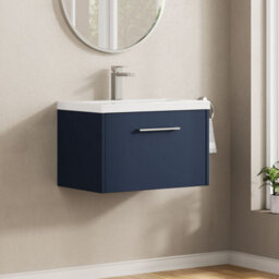Hudson Reed Juno Wall Hung 1 Drawer Vanity Unit With Mid-Edge 1 Tap Hole Basin, Midnight Blue, 610 X 390 mm - thumbnail 4