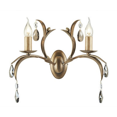Elegant Twin Wall Light With Lily Leaves Design - Smoked Glass & Bronze Patina Finish