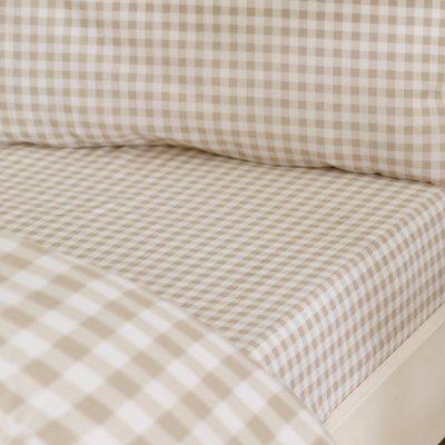 Catherine Lansfield Bamford Gingham Check King Fitted Sheet Natural - image 1