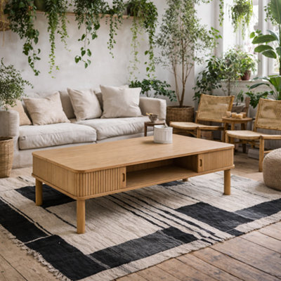 Wyld Haus Copenhagen Natural Oak Veneer Coffee Table With Tambour Doors - image 1