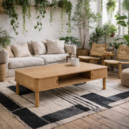 Wyld Haus Copenhagen Natural Oak Veneer Coffee Table With Tambour Doors - thumbnail 1