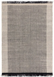 Black Cream Grey Handmade Geometric 4mm Pile Rug For Bedroom, Living, & Dining Room, Wool Modern Rug-120Cm X 170Cm - thumbnail 2