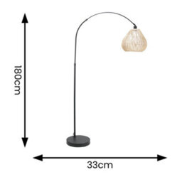 Valuelights Louis Black Arched Curved Floor Lamp With Rattan Teardrop Lamp Shade - thumbnail 4