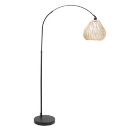 Valuelights Louis Black Arched Curved Floor Lamp With Rattan Teardrop Lamp Shade - thumbnail 2