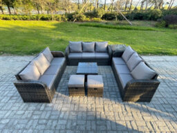 Fimous Rattan Outdoor Furniture Set Patio Garden Sofa Set With Side Table Square Coffee Table 3 Seater Sofa Dark Grey Mixed - thumbnail 2