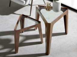 Angel Cerda Modern Triangular Corner Table In Tempered Glass And Walnut - thumbnail 2