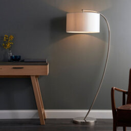 Anson Lighting River Floor Light Finished In Bright Nickel Plate And Vintage White Fabric