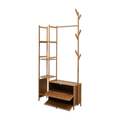 Tawny-31.89 In With Drawer Bamboo Clothes Storage Shelf Garment Rail Rack W/drawers Hooks Hat Hanging Stand - image 1