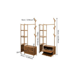 Tawny-31.89 In With Drawer Bamboo Clothes Storage Shelf Garment Rail Rack W/drawers Hooks Hat Hanging Stand - thumbnail 2
