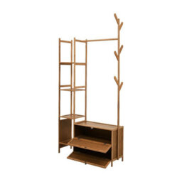 Tawny-31.89 In With Drawer Bamboo Clothes Storage Shelf Garment Rail Rack W/drawers Hooks Hat Hanging Stand - thumbnail 1
