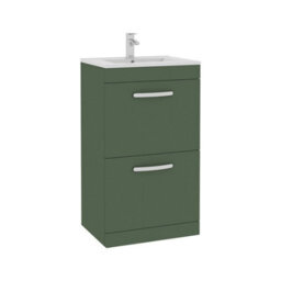 Royal Bathrooms Turin 500mm Floor Standing Vanity Unit Matt Green 2 Drawer Minimalist Basin - thumbnail 6