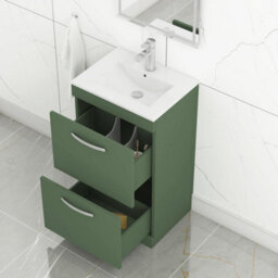 Royal Bathrooms Turin 500mm Floor Standing Vanity Unit Matt Green 2 Drawer Minimalist Basin - thumbnail 5